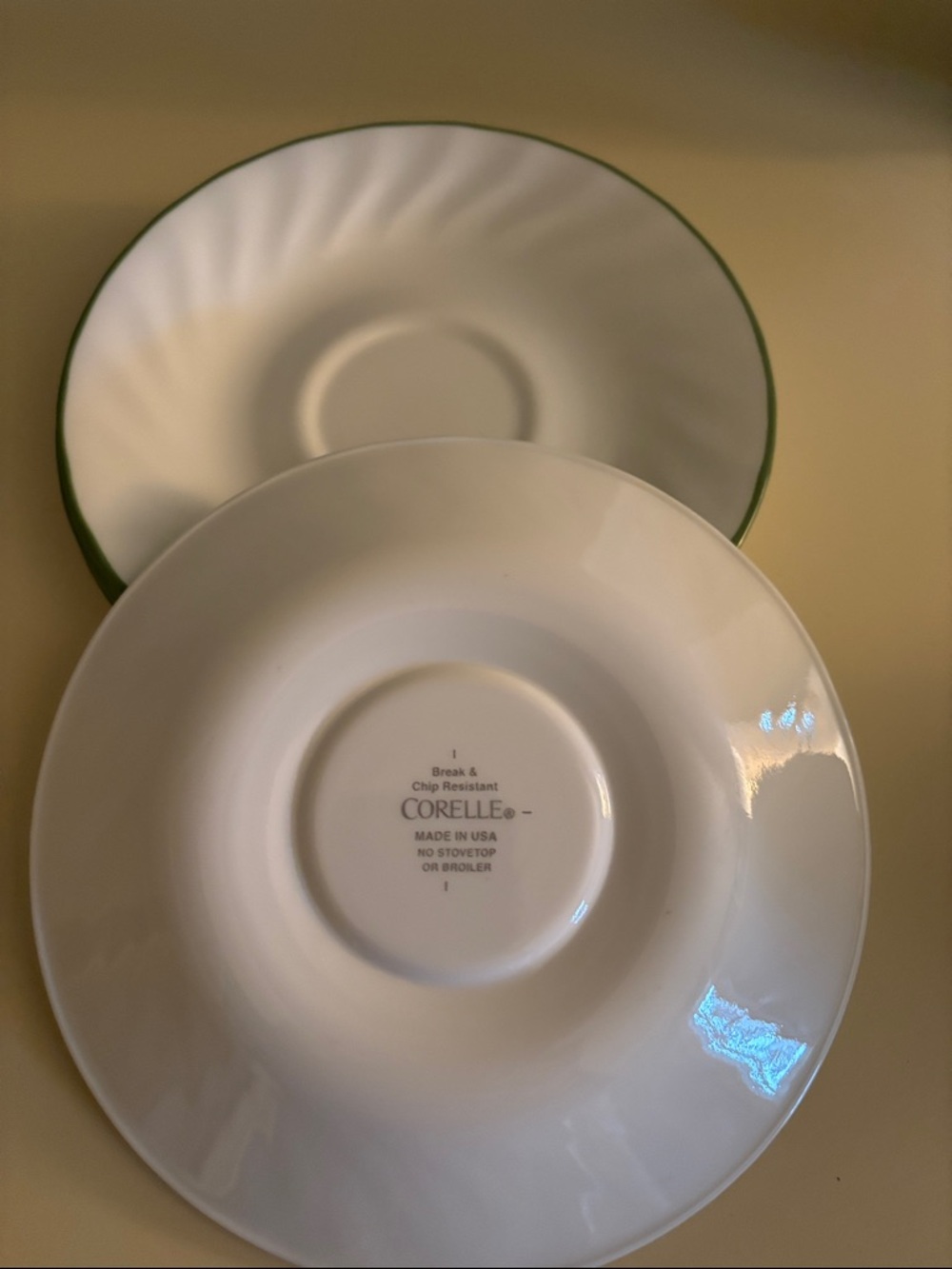 Vintage Corelle Chutney 2 Pasta Fruit Design & 4 Green Rim Soup Bowls & 4Saucers - Picture 7 of 9